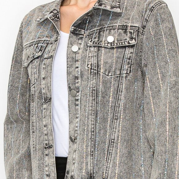 new ORIGMAI embellished jean denim jacket (4-colors) SM-2X classic rhinestones - Picture 6 of 16